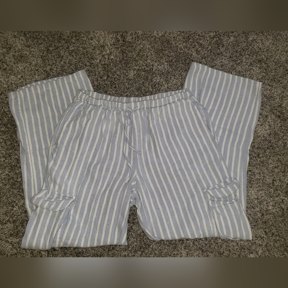 Happily Grey | Soft Wide Leg Striped Cargo Pants - Picture 2 of 6